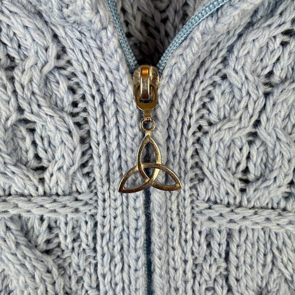 Aran Crafts Cardigan Double Collar‎ Zip Women XXL Light Blue 100% Merino Wool - Picture 9 of 13
